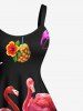 Robe Ligne A Tropical Flamant et Feuille Tropicale Imprimés de Grande Taille - Noir XXS