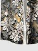 Plus Size Textured Leaf Branch Quicksand Print Hawaii Button Pocket Shirt For Men -  