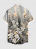 Plus Size Textured Leaf Branch Quicksand Print Hawaii Button Pocket Shirt For Men -  
