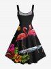 Robe Ligne A Tropical Flamant et Feuille Tropicale Imprimés de Grande Taille - Noir 2X