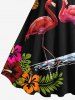 Robe Ligne A Tropical Flamant et Feuille Tropicale Imprimés de Grande Taille - Noir 2X
