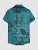 Plus Size 3D Textured Flower Leaf Print Hawaii Button Pocket Shirt For Men -  
