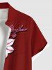 Plus Size Glitter Sequins Floral Leaf Print Hawaii Button Pocket Shirt For Men -  