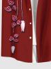 Plus Size Glitter Sequins Floral Leaf Print Hawaii Button Pocket Shirt For Men -  
