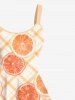 Plus Size Grapefruit Geometric Plaid Print Hawaii A Line Tank Dress -  