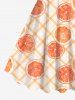 Plus Size Grapefruit Geometric Plaid Print Hawaii A Line Tank Dress -  