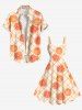 Plus Size Grapefruit Geometric Plaid Print Hawaii A Line Tank Dress -  