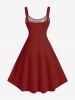 Robe Débardeur Hawaïen Ligne A Feuille Fleurie Imprimée de Grande Taille à Paillettes - Rouge S