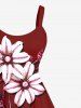 Robe Débardeur Hawaïen Ligne A Feuille Fleurie Imprimée de Grande Taille à Paillettes - Rouge S