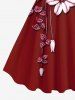 Robe Débardeur Hawaïen Ligne A Feuille Fleurie Imprimée de Grande Taille à Paillettes - Rouge S