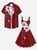 Robe Débardeur Hawaïen Ligne A Feuille Fleurie Imprimée de Grande Taille à Paillettes - Rouge S
