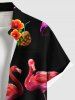 Plus Size Flamingo Pineapple Floral Tropical Leaves Print Hawaii Button Pocket Shirt For Men -  
