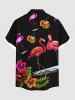 Chemise Imprimé Flamant Floral et Feuille Tropicale à Boutons Grande Taille avec Poche pour Homme - Noir 4XL