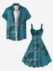 Robe débardeur grande taille à imprimé floral et feuilles texturé 3D style hawaïen, coupe trapèze. - Vert 4X
