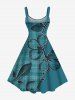 Plus Size 3D Textured Flower Leaf Print Hawaii A Line Tank Dress -  