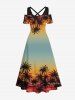 Plus Size Coconut Tree Ombre Print Cold Shoulder Crisscross Hawaii Maxi Dress -  