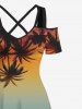 Plus Size Coconut Tree Ombre Print Cold Shoulder Crisscross Hawaii Maxi Dress -  