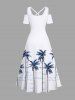 Plus Size Coconut Tree Cloud Print Cold Shoulder Crisscross Hawaii Maxi Dress -  