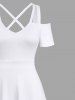 Plus Size Coconut Tree Cloud Print Cold Shoulder Crisscross Hawaii Maxi Dress -  