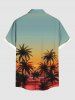 Plus Size Coconut Tree Ombre Print Buttons Pocket Hawaii Shirt For Men -  