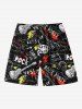 Plus Size Earphone Lightning Guitar Letters Print Hawaii Rock and Roll Drawstring Beach Shorts For Men -  