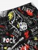 Plus Size Earphone Lightning Guitar Letters Print Hawaii Rock and Roll Drawstring Beach Shorts For Men -  