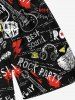 Plus Size Earphone Lightning Guitar Letters Print Hawaii Rock and Roll Drawstring Beach Shorts For Men -  