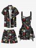 Plus Size Earphone Lightning Guitar Letters Print Hawaii Rock and Roll Drawstring Beach Shorts For Men -  