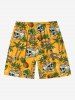 Plus Size Coconut Tree Skull Juice Pineapple Letters Print Hawaii Drawstring Beach Shorts For Men -  