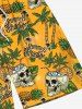 Plus Size Coconut Tree Skull Juice Pineapple Letters Print Hawaii Drawstring Beach Shorts For Men -  