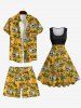 Plus Size Coconut Tree Skull Juice Pineapple Letters Print Hawaii Drawstring Beach Shorts For Men -  
