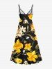 Plus Size Flowers Leaf Print Surplice Hawaii Cami Dress -  