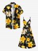Plus Size Flowers Leaf Print Surplice Hawaii Cami Dress -  