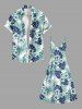 Plus Size Tropical Leaf Flower Print Surplice Hawaii Cami Dress -  