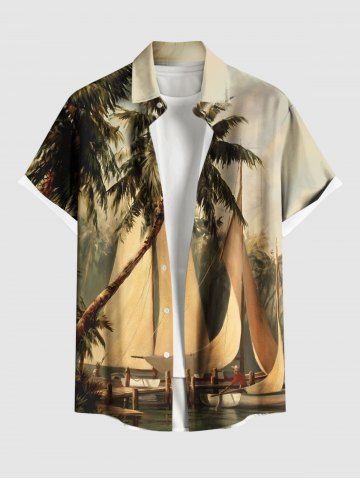 Chemise Hawaiienne Imprimé Cocotier et Palmier avec Poche Grande Taille pour Homme