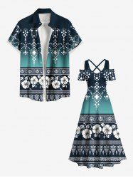 Ethnic Graphic Flower Dip Dye Ombre Print Plus Size Matching Hawaii Beach Outfit For Couples -  