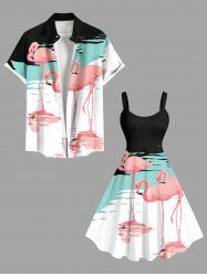 Costume de Plage Flamant Imprimé de Grande Taille Assortis pour Couple - Noir 