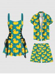 Tenue de Plage Hawaiien Imprimé Canard Contrastant pour Couple - Vert 