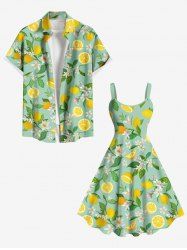 Flower Leaf Lemon Print Plus Size Matching Hawaii Beach Outfit For Couples -  