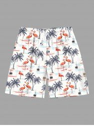 Plus Size Coconut Tree Flamingo Sailboat Sun Print Hawaii Beach Shorts For Men -  