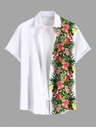 Plus Size Tropical Leaf Flowers Print Buttons Pocket Hawaii Shirt For Men -  