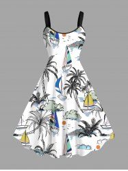 Plus Size Coconut Tree Sailboat Sun Bird Print Hawaii Tank Dress -  