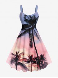 Plus Size Coconut Tree Ombre Colorful Sky Print Hawaii Tank Dress -  