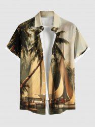 Chemise Hawaiienne Imprimé Cocotier et Palmier avec Poche Grande Taille pour Homme - café lumière M