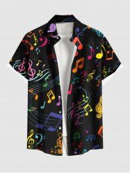 Plus Size Colorful Musical Symbols Print Hawaii Button Pocket Shirt For Men -  