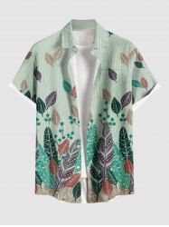 Plus Size Colorful Tropical Leaf Print Hawaii Button Pocket Shirt For Men - Vert clair M