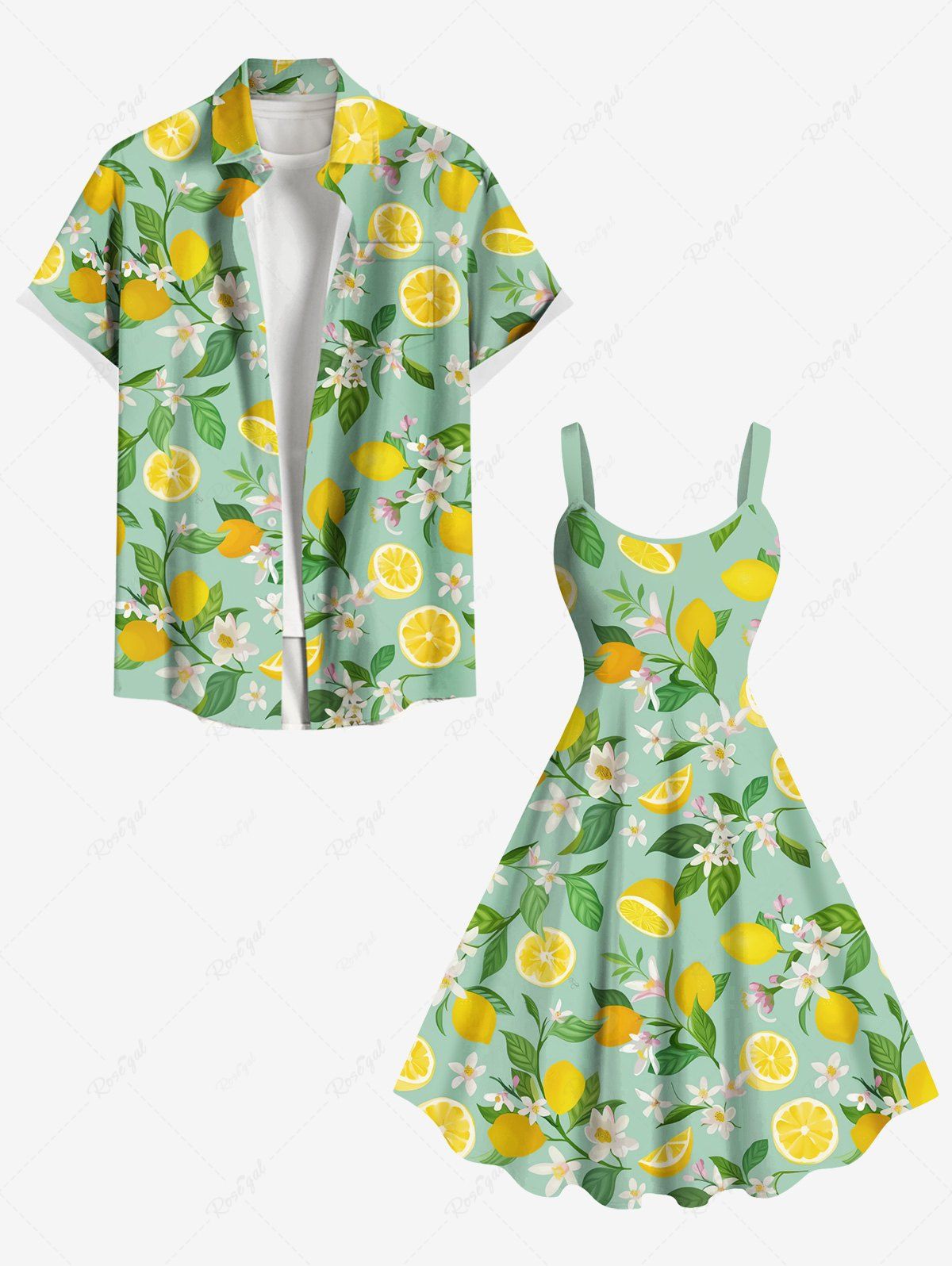 Best Flower Leaf Lemon Print Plus Size Matching Hawaii Beach Outfit For Couples  