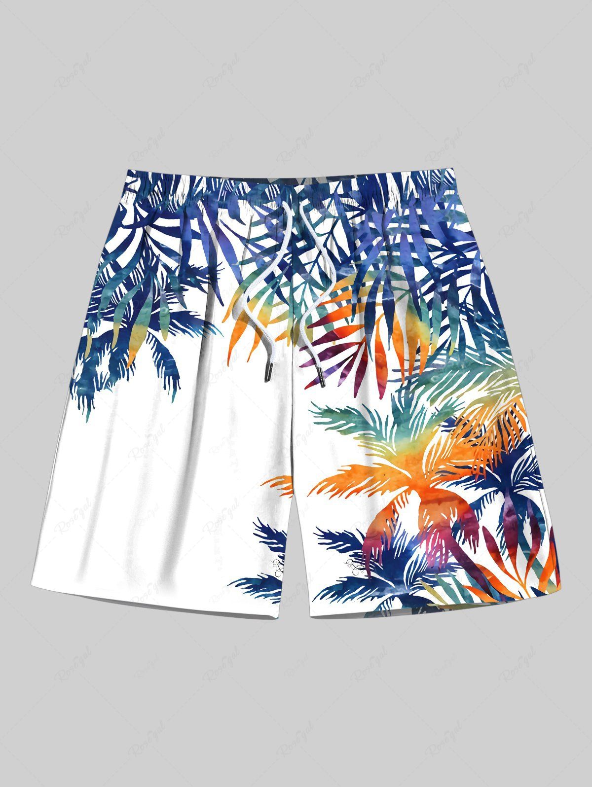 Shops Plus Size Colorful Coconut Tree Leaves Branch Print Hawaii Drawstring Beach Shorts For Men  