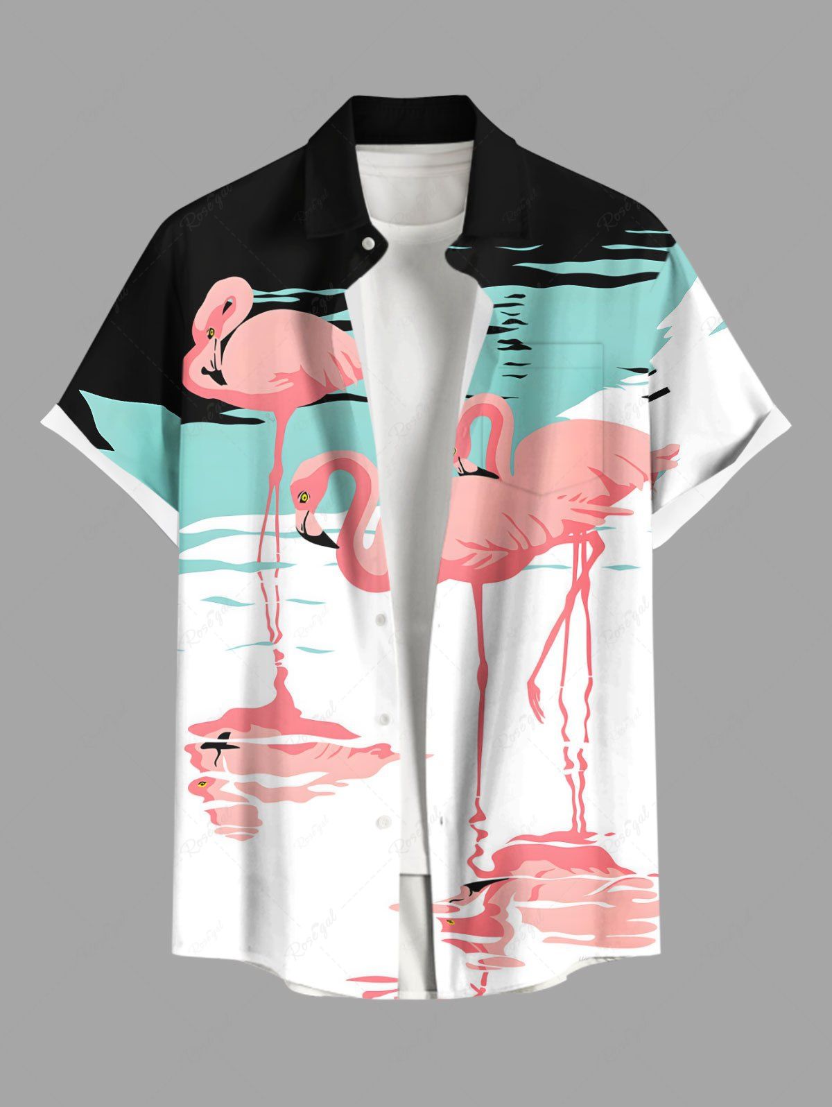 Shops Plus Size Flamingo Lake Print Hawaii Button Pocket Shirt For Men  
