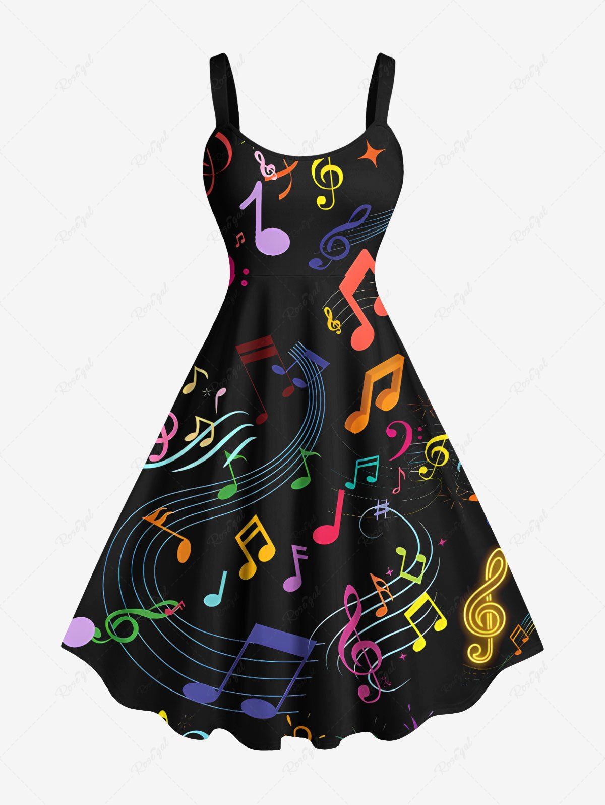 Outfits Plus Size Colorful Musical Symbols Print Hawaii A Line Tank Dress  